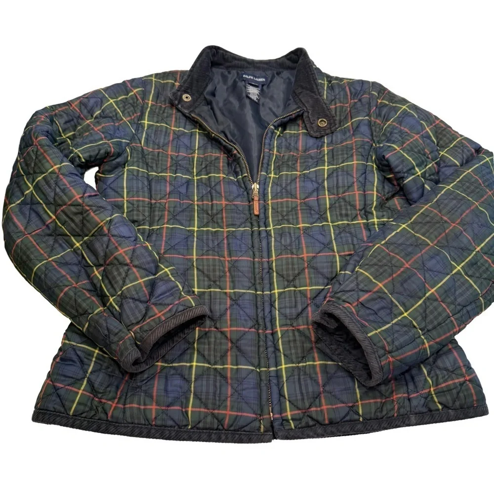 Ralph Lauren Jacket Youth Size L (12-14) Full Zip Tartan Plaid Quilted EUC RARE